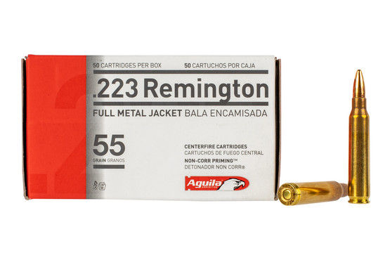 Aguila 223 remington ammo features 55 grain full metal jacket bullet